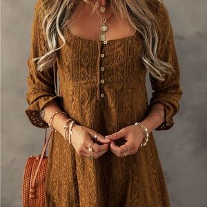 Elegant Brown Lace Dress